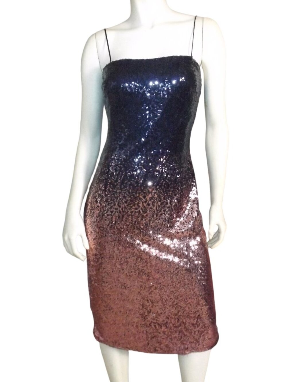 new ALEXIA ADMOR Sequin Dress, 12, Blue to Pink, Spaghetti straps, Vent, Ombre